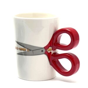 White Mug with Red Scissors Handle- NIB